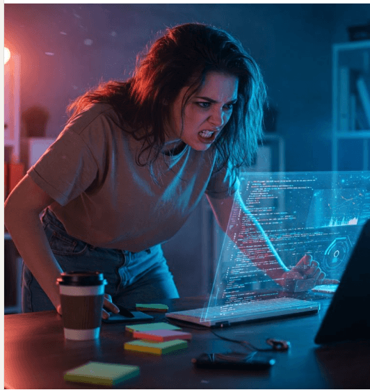 Looking angry at the code